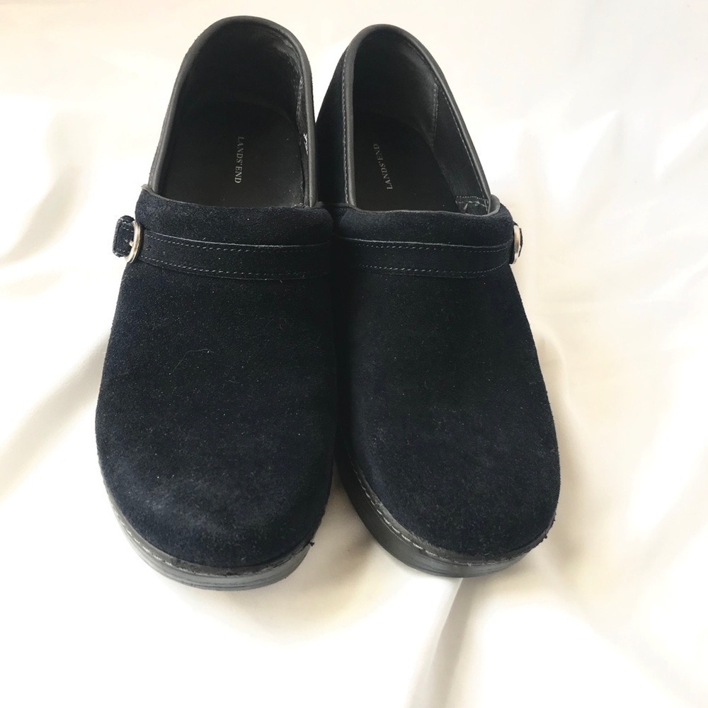 NWOT Lands’ End Black Suede Clog Shoes